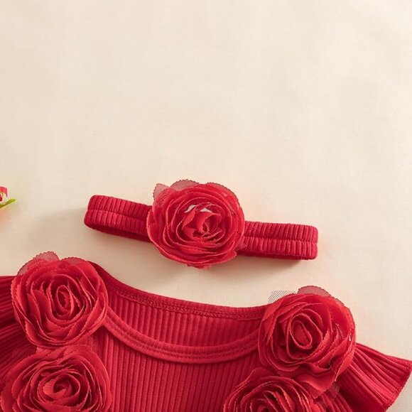 🎄Fancy Baby Girl Christmas Bodysuit with Tutu + Matching Headband - Picture 3 of 11